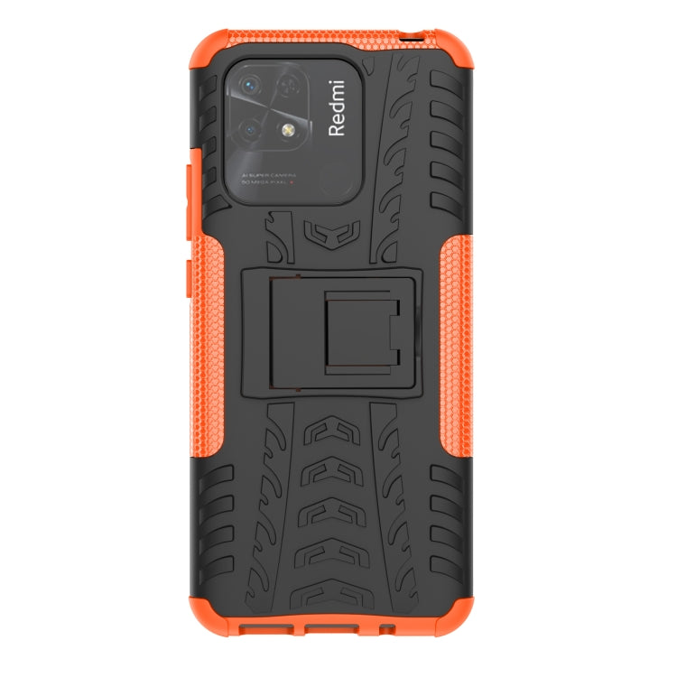 Xiaomi Redmi 10C 4G Orange Tire Texture TPU + PC Phone Case with Holder