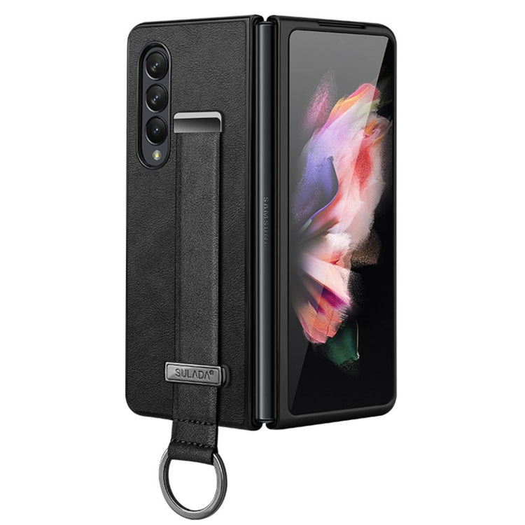 SULADA Cool Series PC + Leather Texture Shockproof Phone Case for Samsung Galaxy Z Fold3 5G (Black)