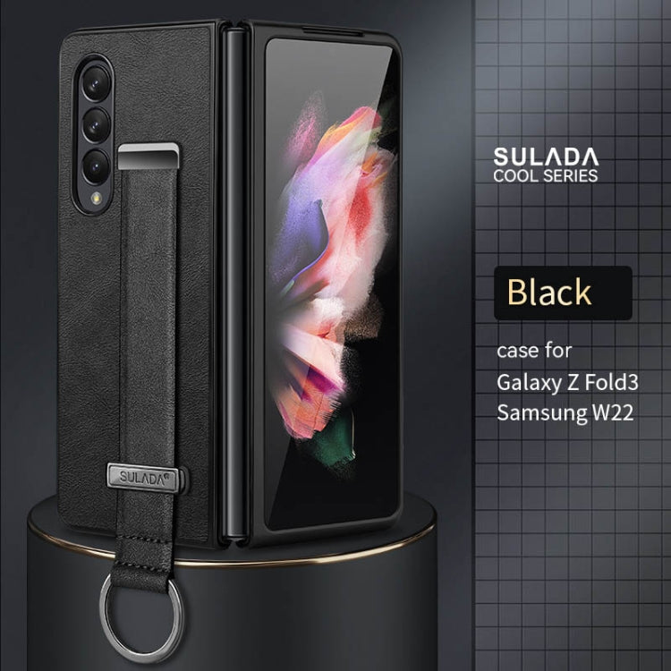 SULADA Cool Series PC + Leather Texture Shockproof Phone Case for Samsung Galaxy Z Fold3 5G (Black)