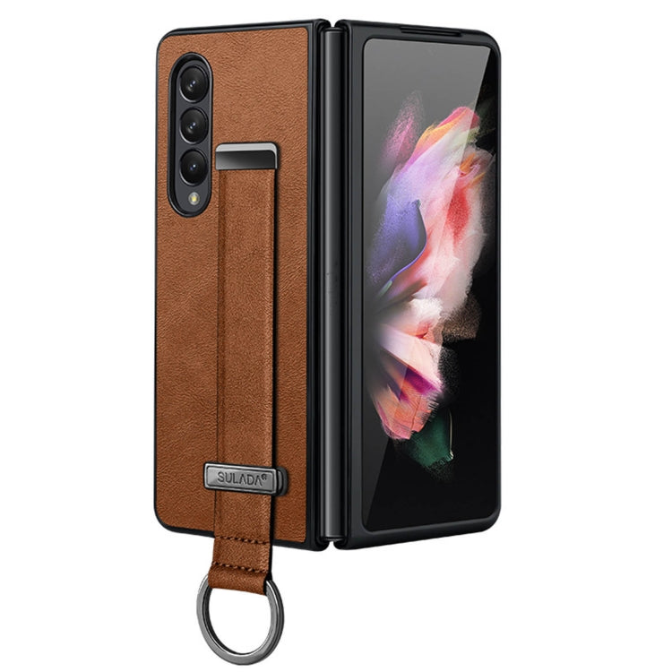 SULADA Cool Series Brown Leather Texture Shockproof Phone Case for Samsung Galaxy Z Fold3 5G
