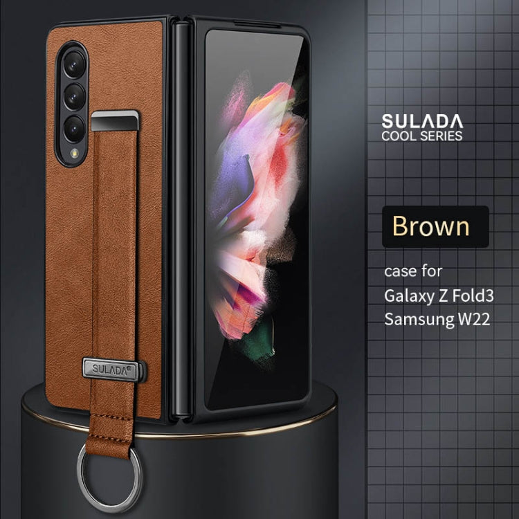 SULADA Cool Series Brown Leather Texture Shockproof Phone Case for Samsung Galaxy Z Fold3 5G
