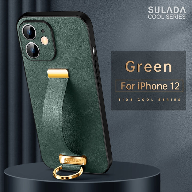 SULADA Cool Series PC + Leather Texture Shockproof Phone Case for iPhone 12 (Green)