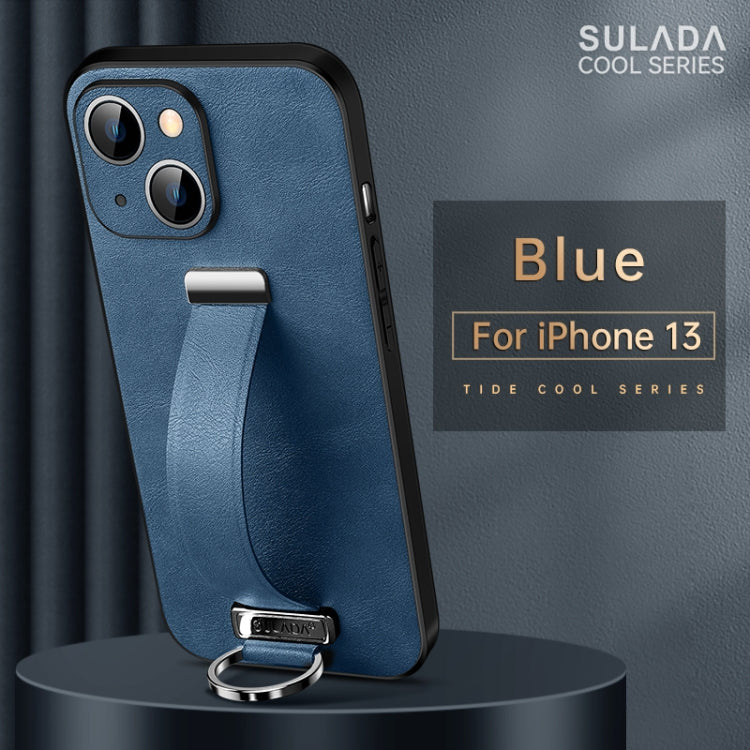 SULADA Cool Series PC + Leather Texture Skin Feel Shockproof Phone Case for iPhone 13 (Blue)