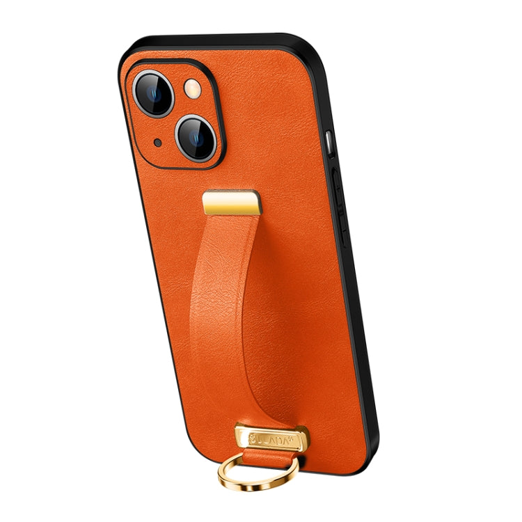 SULADA Cool Series PC + Leather Texture Skin Feel Shockproof Phone Case for iPhone 13 - Orange