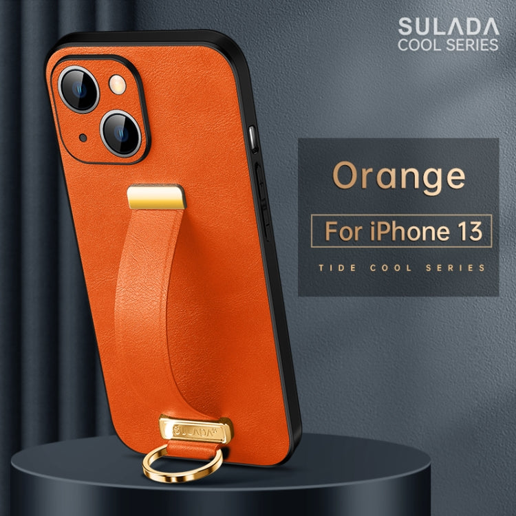 SULADA Cool Series PC + Leather Texture Skin Feel Shockproof Phone Case for iPhone 13 - Orange