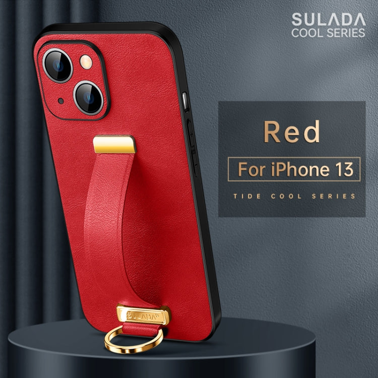 SULADA Cool Series PC + Leather Texture Skin Feel Shockproof Phone Case for iPhone 13 (Red)
