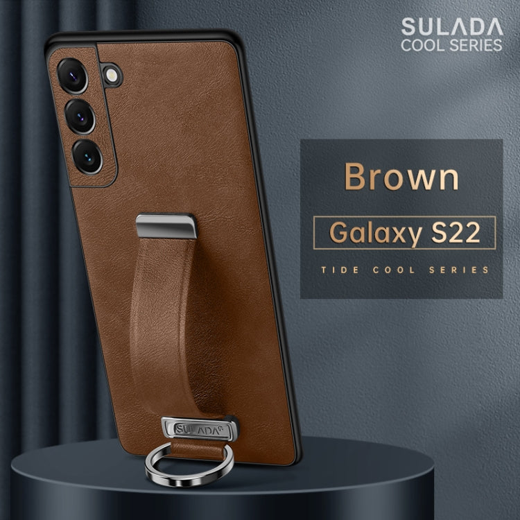 SULADA Cool Series PU Leather Shockproof Phone Case for Samsung Galaxy S22 5G (Brown)