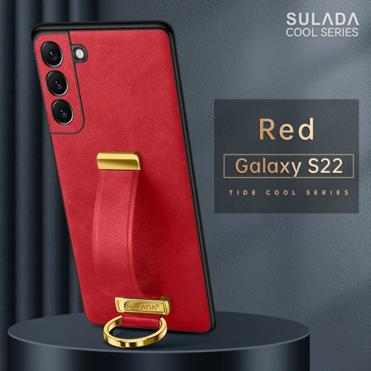 SULADA Cool Series PC + Leather Texture Skin Feel Shockproof Phone Case for Samsung Galaxy S22 5G (Red)