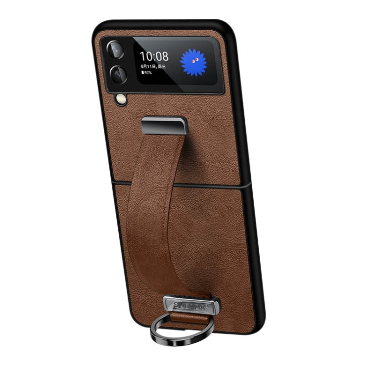 SULADA Cool Series PC + Leather Texture Skin Feel Shockproof Phone Case for Samsung Galaxy Z Flip3 (Brown)
