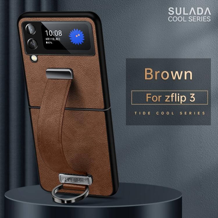 SULADA Cool Series PC + Leather Texture Skin Feel Shockproof Phone Case for Samsung Galaxy Z Flip3 (Brown)