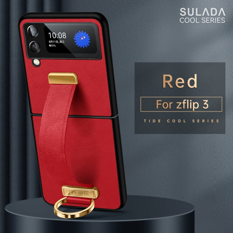 SULADA Cool Series PC + Leather Texture Red Shockproof Phone Case for Samsung Galaxy Z Flip3