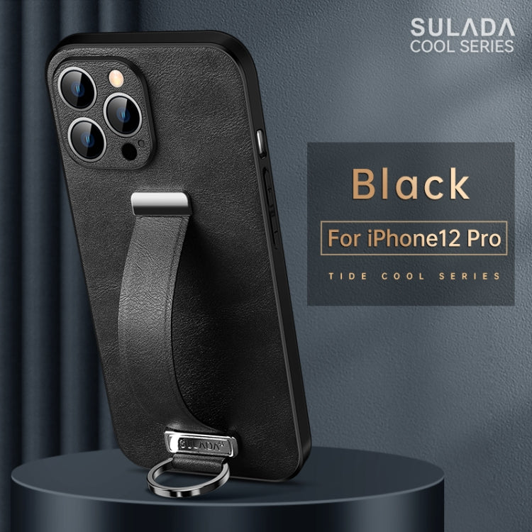 SULADA Cool Series Black Leather Texture Shockproof Phone Case for iPhone 12 Pro