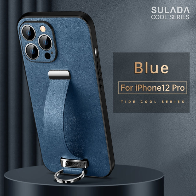 SULADA Cool Series PU Leather Shockproof Phone Case for iPhone 12 Pro (Blue)
