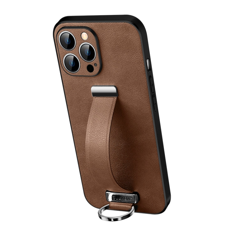 SULADA Cool Series PC + Leather Texture Skin Feel Shockproof Phone Case for iPhone 12 Pro (Brown)