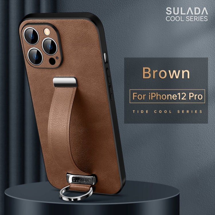 SULADA Cool Series PC + Leather Texture Skin Feel Shockproof Phone Case for iPhone 12 Pro (Brown)