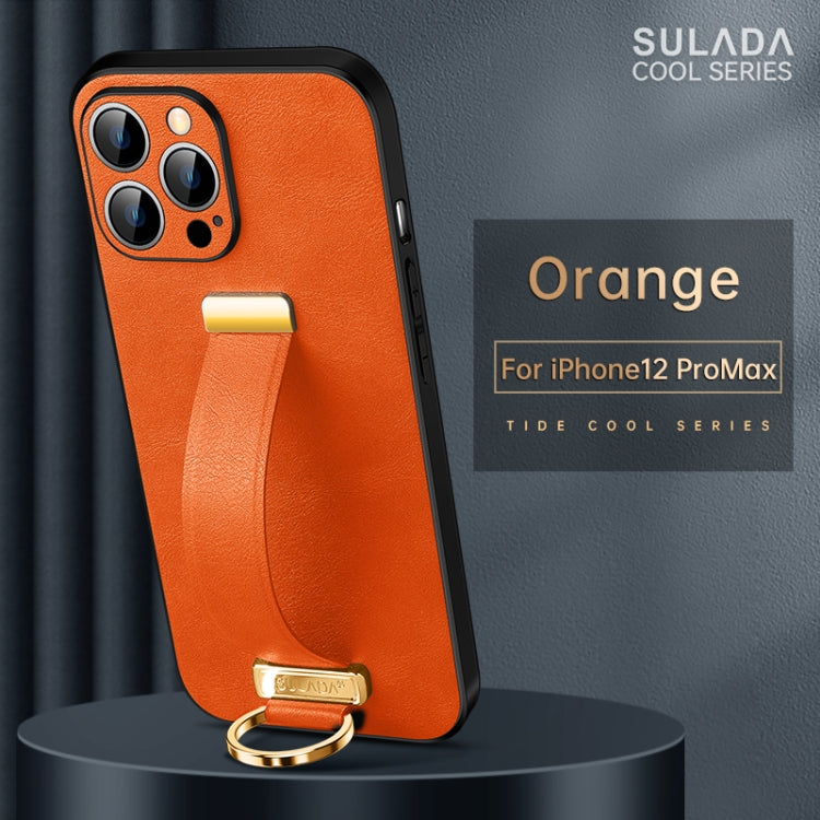 SULADA Cool Series PC + Leather Texture Skin Feel Shockproof Phone Case for iPhone 12 Pro Max (Orange)