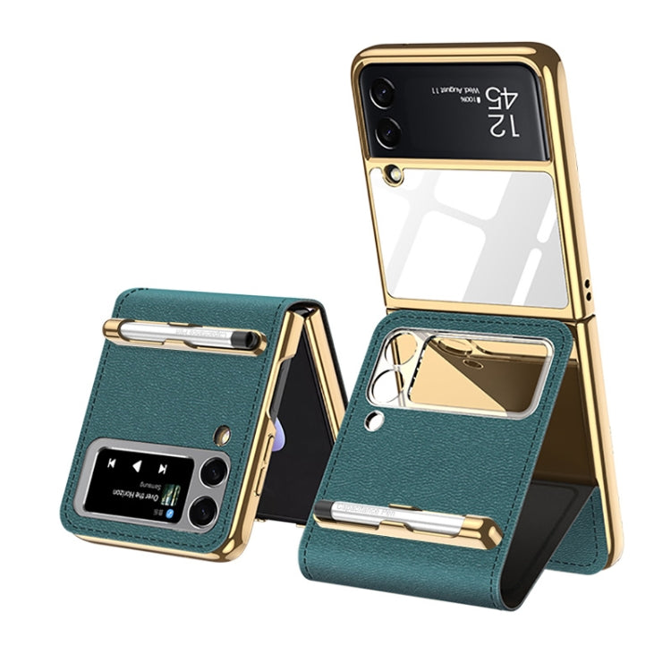 Forest Green GKK Folding Beauty Bag Leather Case for Samsung Galaxy Z Flip3 5G with Capacity Pen