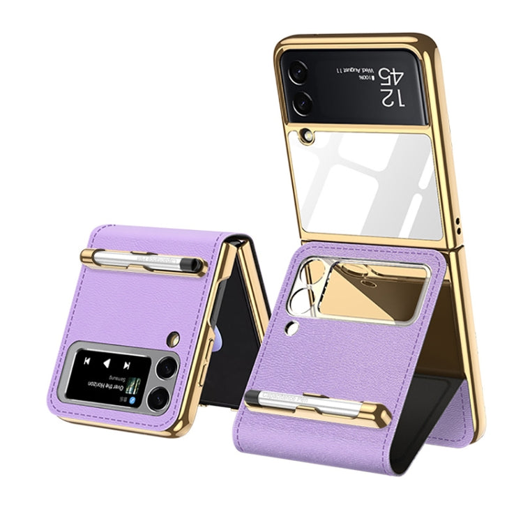 Samsung Galaxy Z Flip3 5G GKK Phone Folding Beauty Bag Leather Case With Capacity Pen(Dreamland Purple)