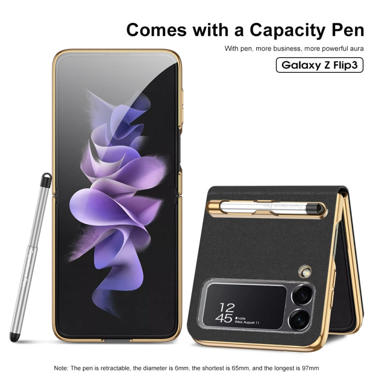 Samsung Galaxy Z Flip3 5G GKK Phone Folding Beauty Bag Leather Case With Capacity Pen(Dreamland Purple)