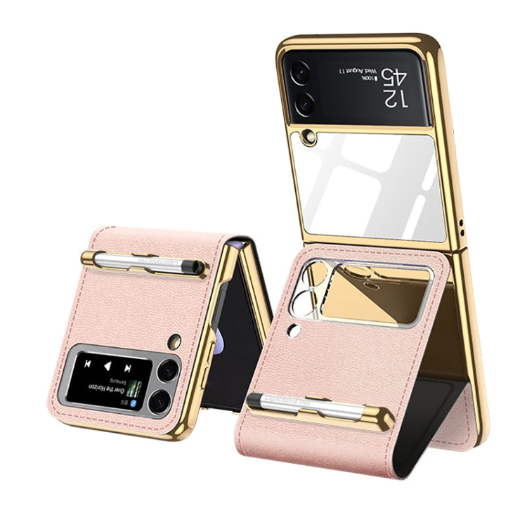 Samsung Galaxy Z Flip3 5G GKK Phone Folding Beauty Bag Leather Case With Capacity Pen (Pink)