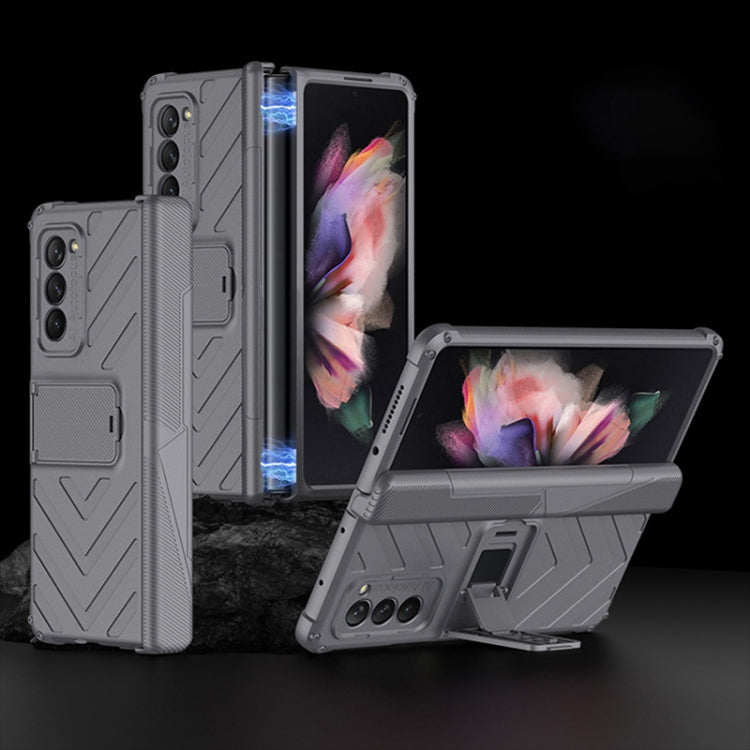 GKK Grey Magnetic Armor Flip Phone Case for Samsung Galaxy Z Fold2 5G with Integrated Holder