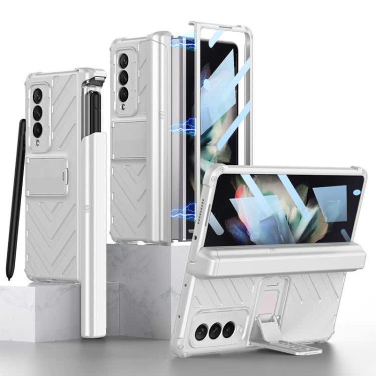 GKK Magnetic Armor Flip Phone Case for Samsung Galaxy Z Fold3 5G with Pen Box (Silver)