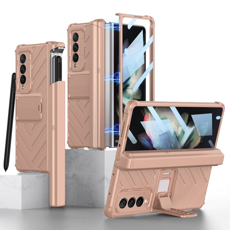 Samsung Galaxy Z Fold3 5G GKK Armor Flip Phone Case With Magnetic Holder (Mist Gold)