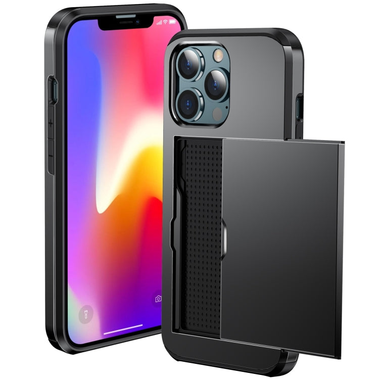 iPhone 14 Pro Max Slide Card Slot Shockproof Phone Case (Black)