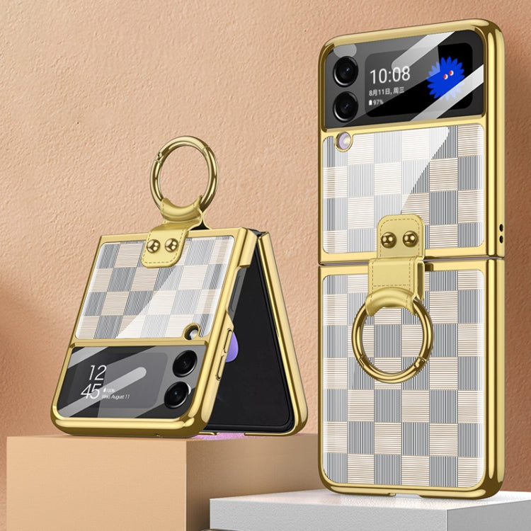 Samsung Galaxy Z Flip3 5G GKK Glass Phone Case with Ring Holder - Chess White