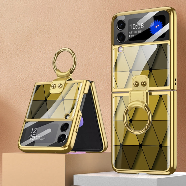 GKK Diamond Yellow Glass Phone Case with Ring Holder for Samsung Galaxy Z Flip3 5G