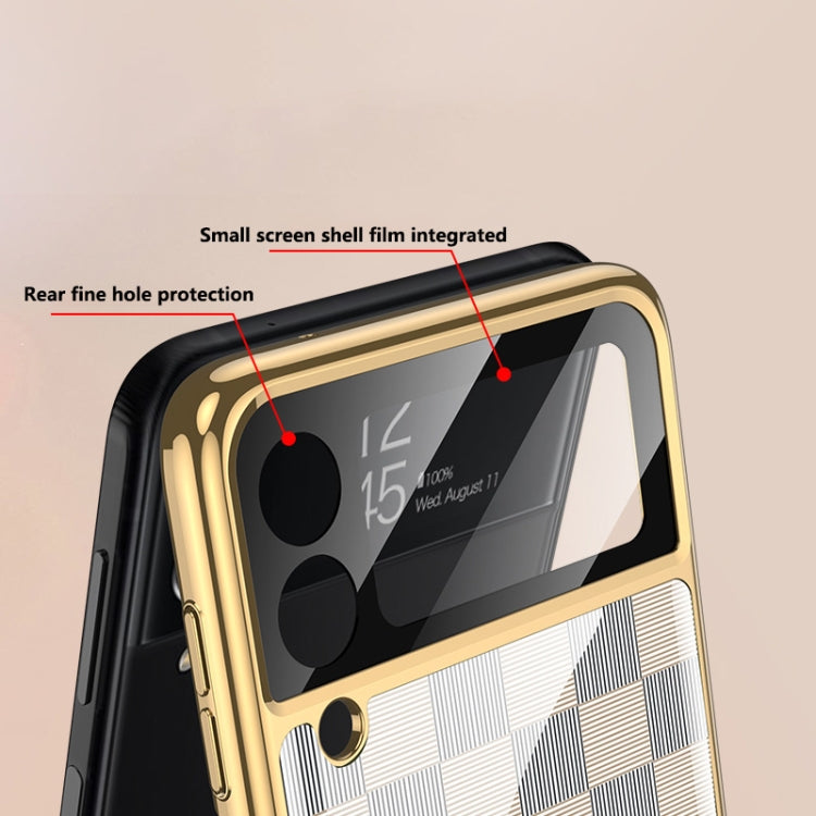GKK Integrated Electroplating Painted Glass Phone Case with Ring Holder - Grass White for Samsung Galaxy Z Flip3 5G