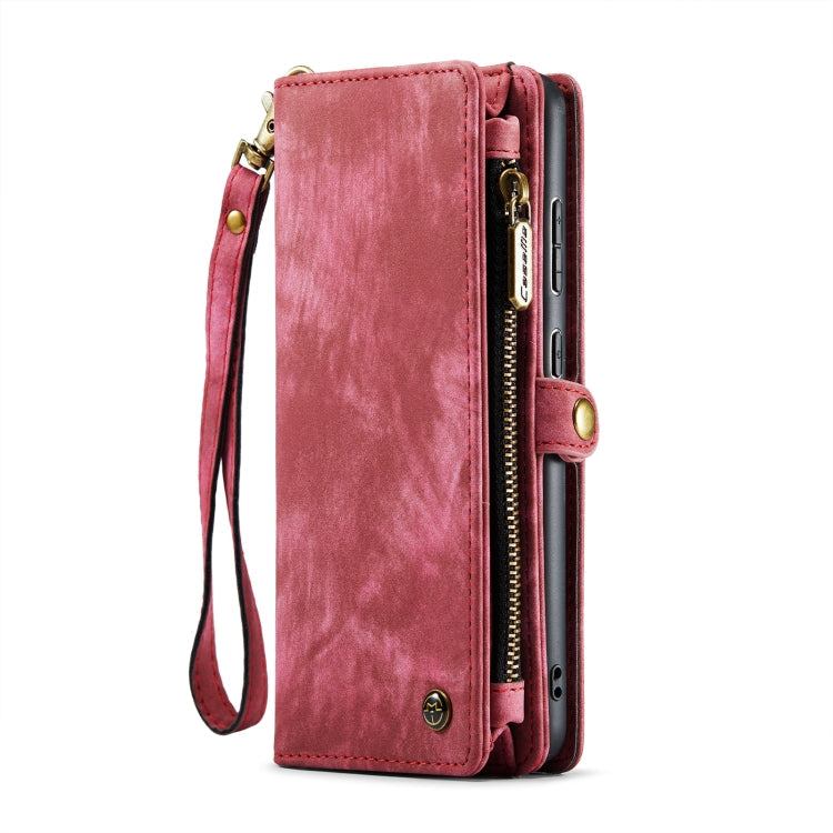CaseMe Detachable Multifunctional Leather Case for Galaxy S20 Plus with Card Slot, Zipper Wallet, and Horizontal Flip Stand (Red)