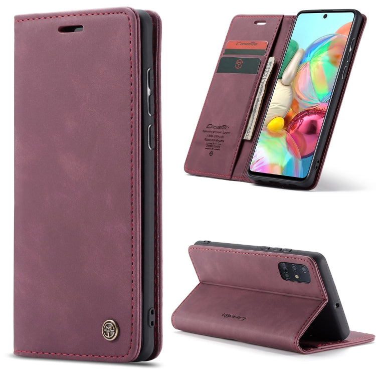 Versatile Wine Red Leather Case for Galaxy A71 with Card Slot & Wallet