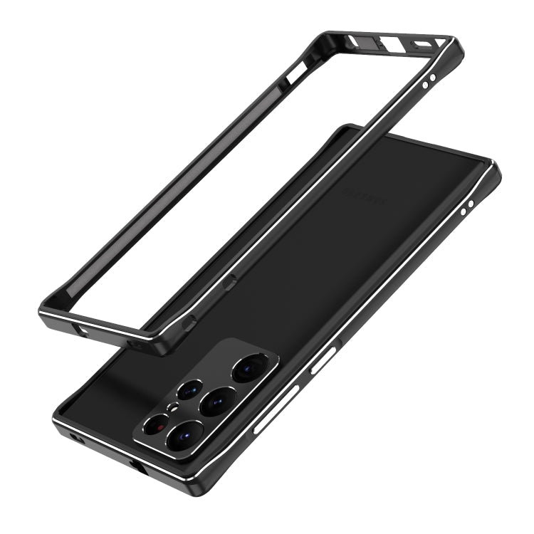 Aurora Series Lens Protector + Metal Frame Phone Case for Samsung Galaxy S22 Ultra (Black Silver)