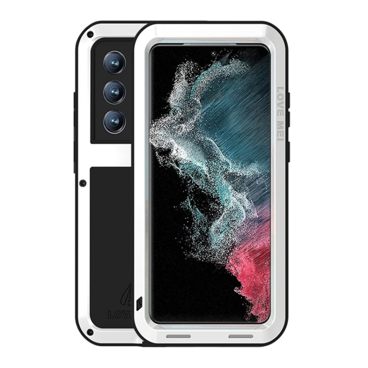 LOVE MEI Metal Shockproof Waterproof Dustproof Phone Case for Samsung Galaxy S22 Ultra 5G (White)
