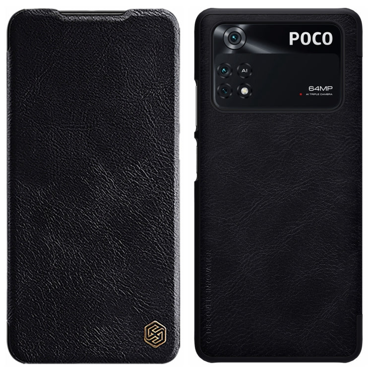 NILLKIN QIN Series Crazy Horse Texture Leather Phone Case for Xiaomi Poco M4 Pro - Black