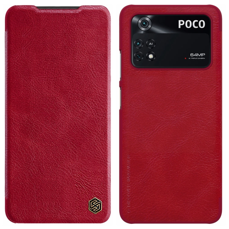 NILLKIN QIN Series Red Leather Phone Case for Xiaomi Poco M4 Pro