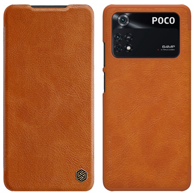 NILLKIN QIN Series Crazy Horse Texture Leather Phone Case for Xiaomi Poco M4 Pro (Brown)