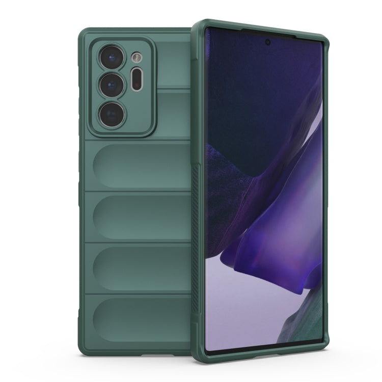 Magic Shield Dark Green Phone Case for Samsung Galaxy Note20 Ultra with TPU and Flannel Protection