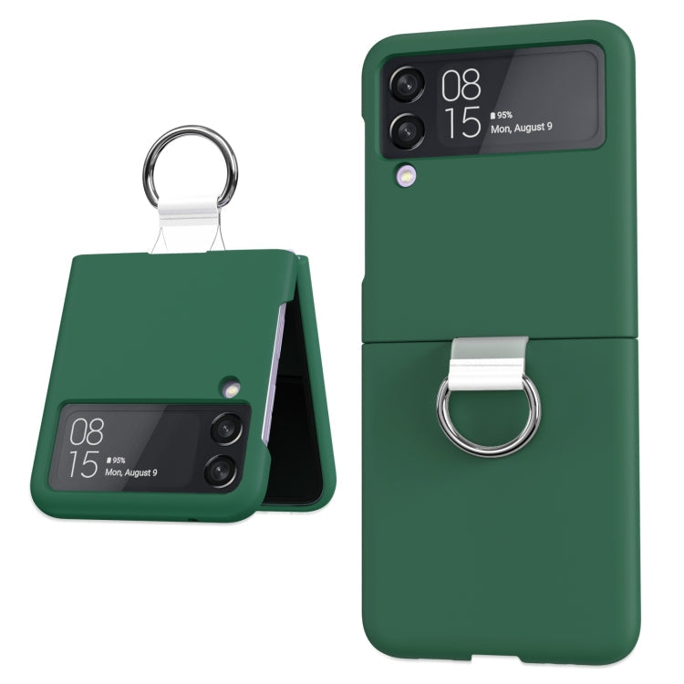 Samsung Galaxy Z Flip4 5G PVC PC Ring Phone Case (Dark Green)
