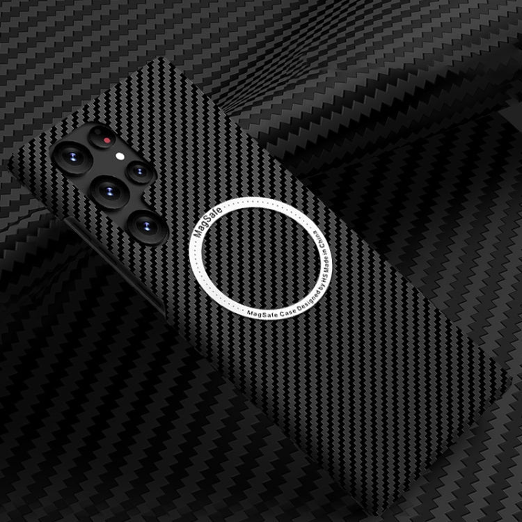Carbon Fiber Texture MagSafe Magnetic Phone Case for Samsung Galaxy S22 Ultra 5G (Black)