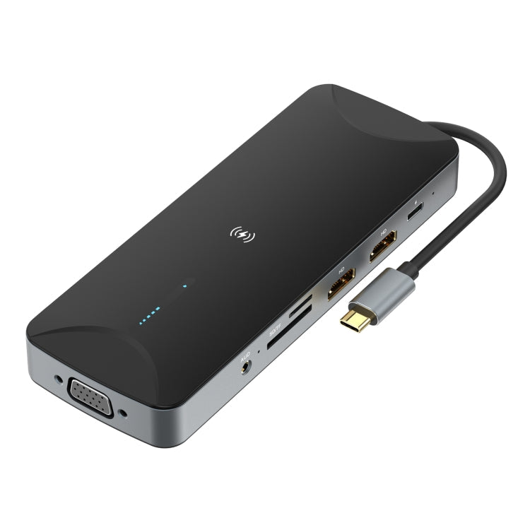 V240 12-in-1 Multifunctional USB-C / Type-C 3.1 Male HUB Docking Station (Black)