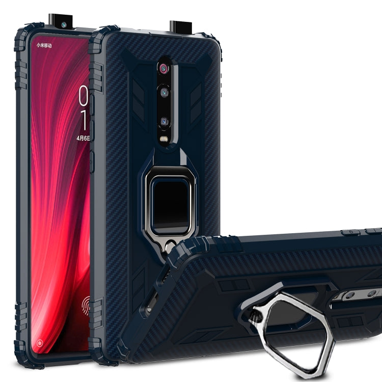 Carbon Fiber Protective Case with 360 Degree Rotating Ring Holder for Xiaomi 9T, 9T Pro, Redmi K20, and Redmi K20 Pro (Blue)