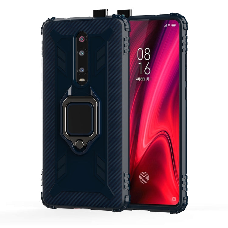 Carbon Fiber Protective Case with 360 Degree Rotating Ring Holder for Xiaomi 9T, 9T Pro, Redmi K20, and Redmi K20 Pro (Blue)