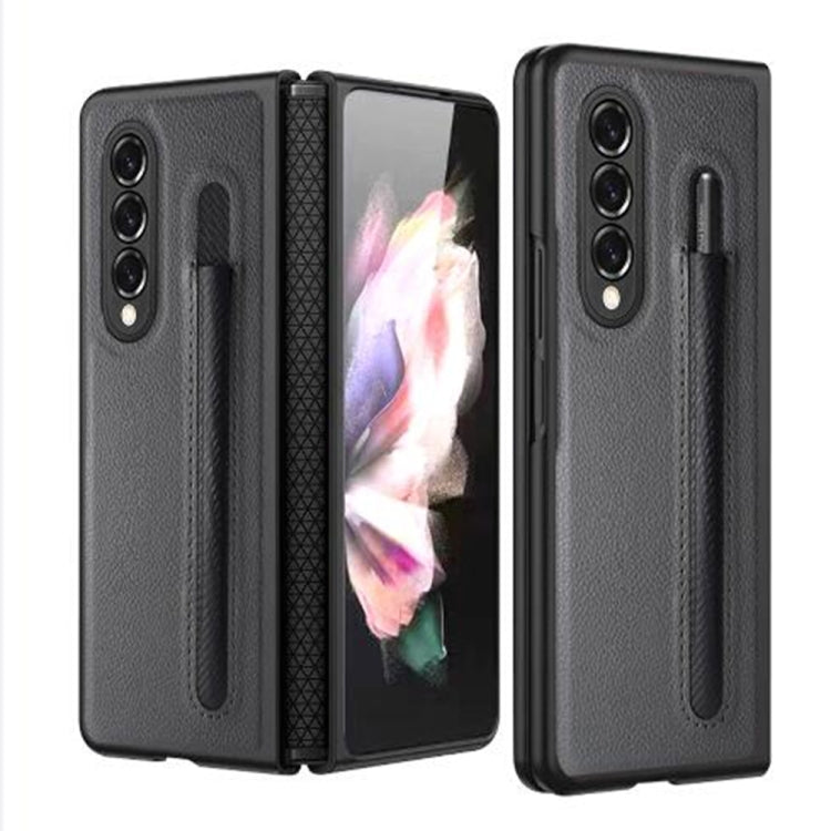 Litchi Texture Hinge Protection Folding Phone Case for Samsung Galaxy Z Fold4 (Grey)