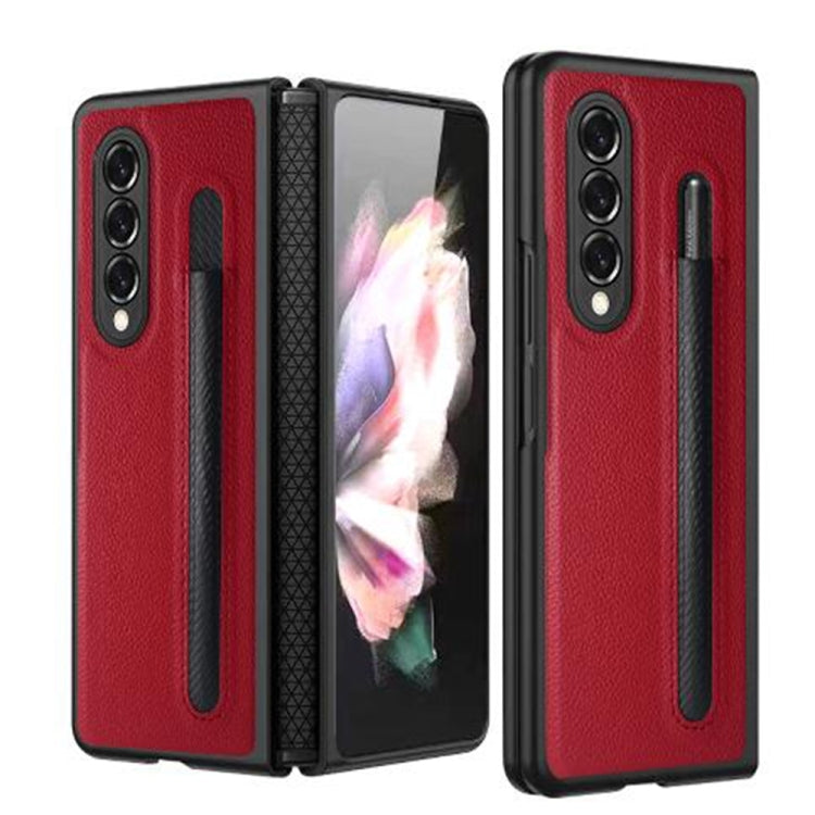 Litchi Texture Red Folding Phone Case for Samsung Galaxy Z Fold4 with Hinge Protection