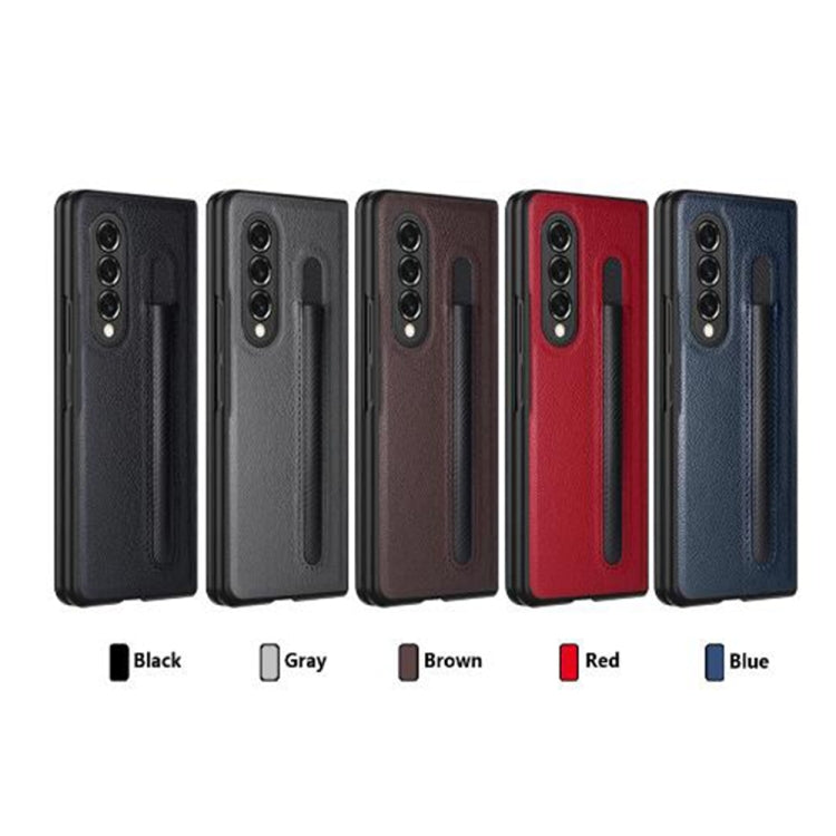 Litchi Texture Red Folding Phone Case for Samsung Galaxy Z Fold4 with Hinge Protection