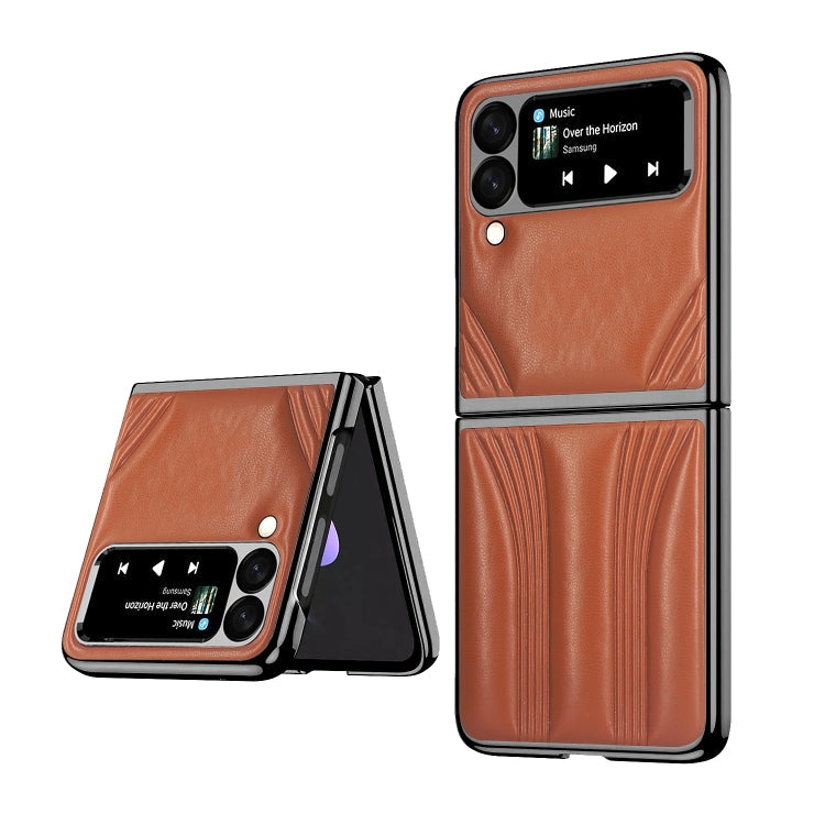 GKK Car Design PC+ Leather Texture Phone Case for Samsung Galaxy Z Flip3 5G (Brown)