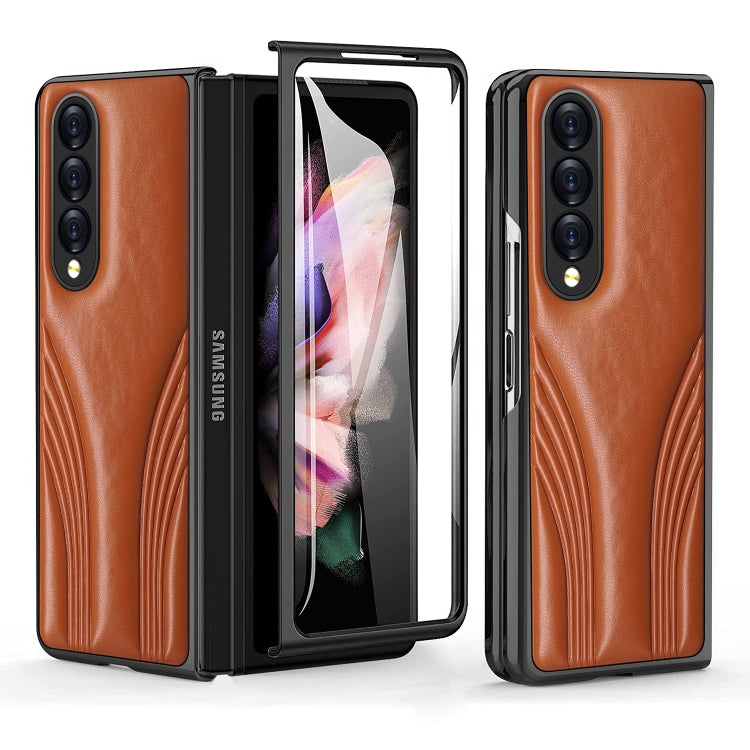 GKK Car Design PC+ Leather Texture Phone Case for Samsung Galaxy Z Fold3 5G (Brown)