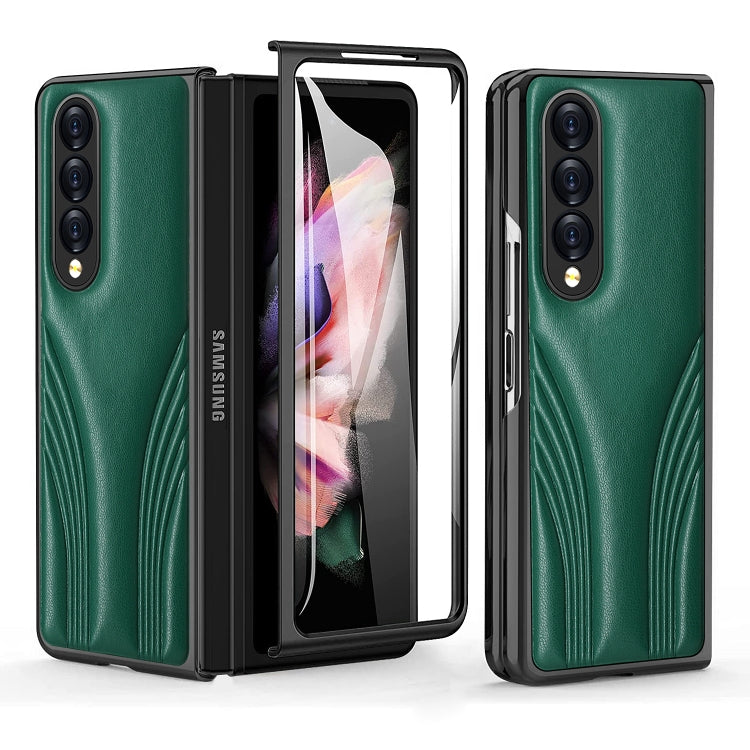 Samsung Galaxy Z Fold3 5G GKK Car Design PC+ Leather Texture Phone Case (Green)